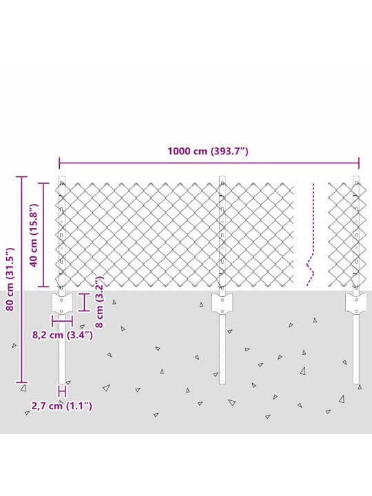 Aed koos postidega hõbedane 0.4 x 10 m teras