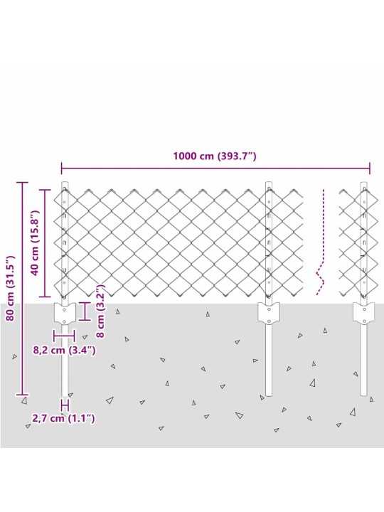 Aed koos postidega hõbedane 0.4 x 10 m teras