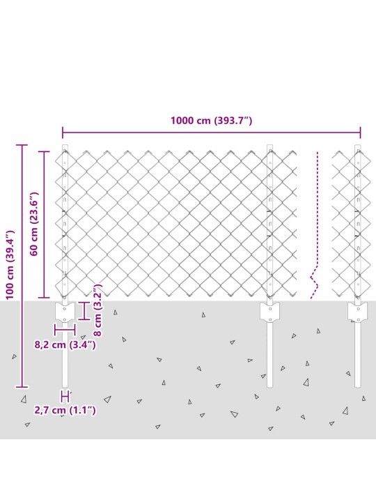 Aed koos postidega hõbedane 0.6 x 10 m teras