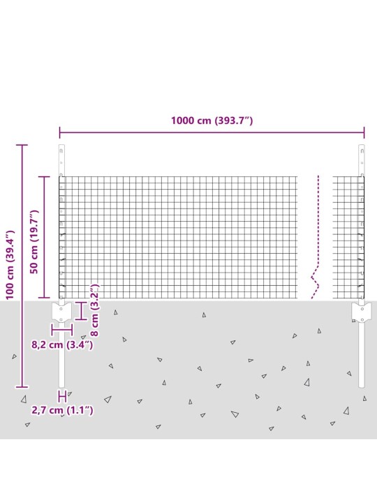 Aed koos postidega hõbedane 0.5 x 10 m teras