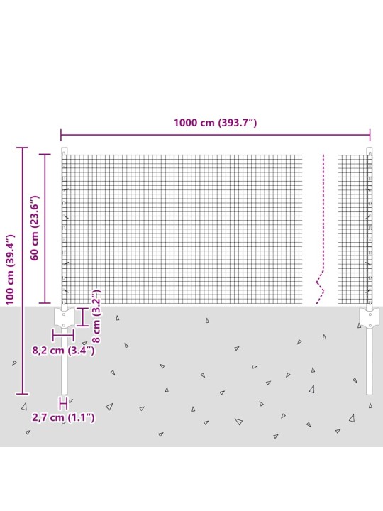 Aed koos postidega hõbedane 0.6 x 10 m teras