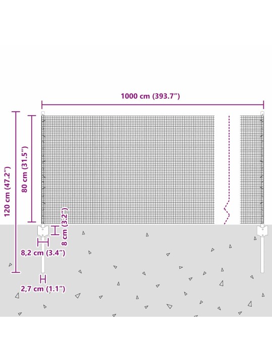 Aed koos postidega hõbedane 0.8 x 10 m teras