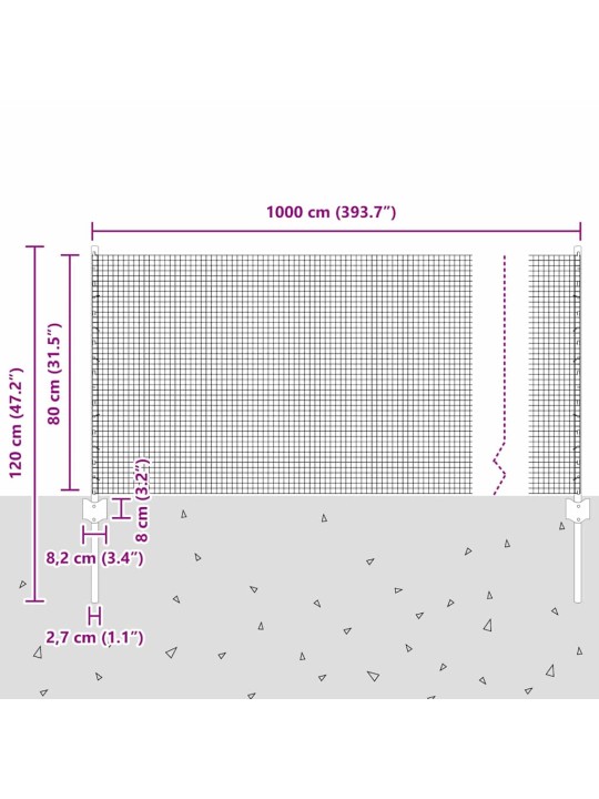 Aed koos postidega hõbedane 0.8 x 10 m teras