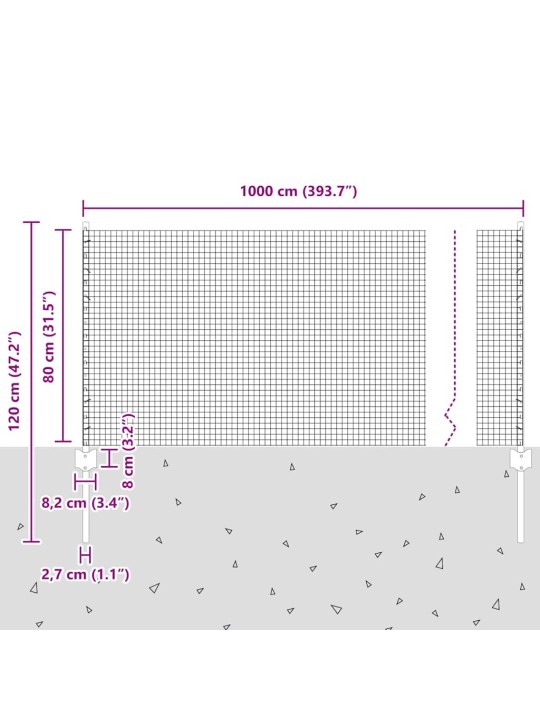 Aed koos postidega hõbedane 0.8 x 10 m teras