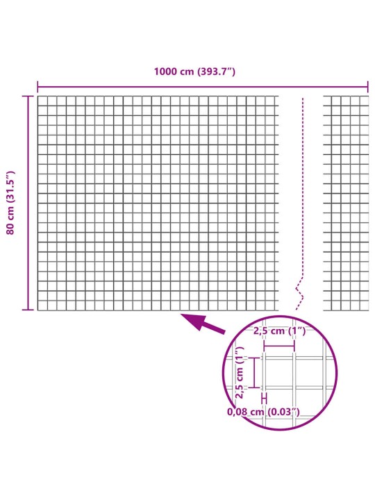 Aed koos postidega hõbedane 0.8 x 10 m teras