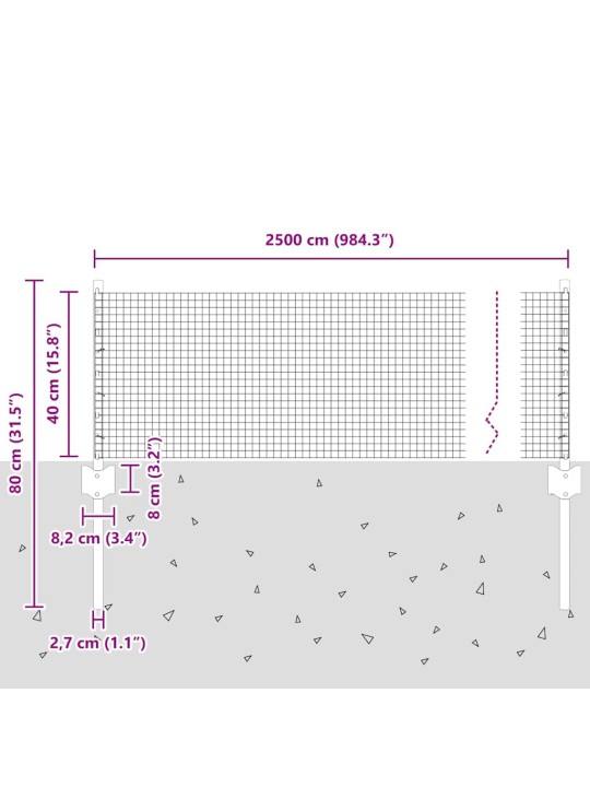 Aed koos postidega hõbedane 0.4 x 25 m teras