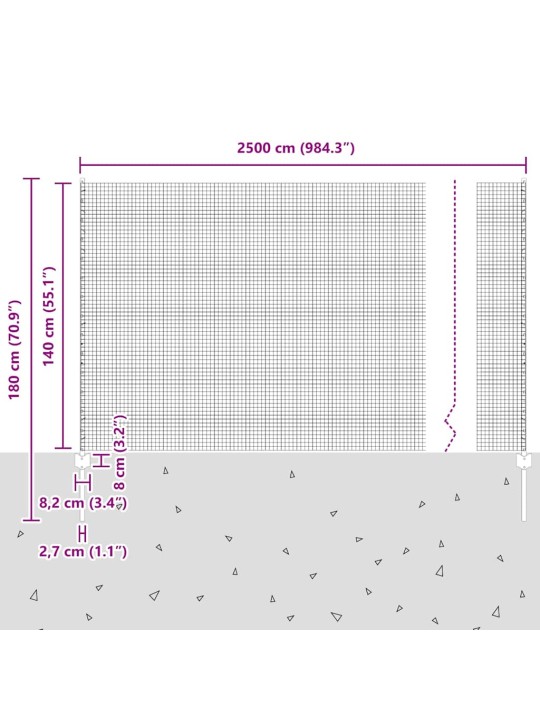 Aed koos postidega hõbedane 1.4 x 25 m teras