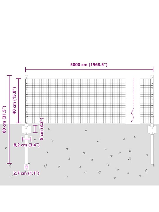 Aed koos postidega hõbedane 0.4 x 50 m teras