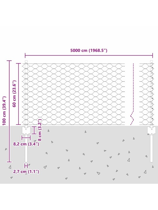Aed koos postidega hall 0.6 x 50 m teras