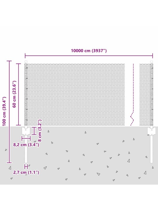 Aed koos postidega hall 0.6 x 100 m teras