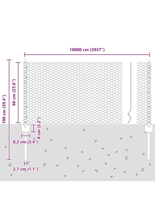 Aed koos postidega hall 0.6 x 100 m teras
