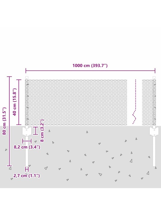 Aed koos postidega hõbedane 0.4 x 10 m teras