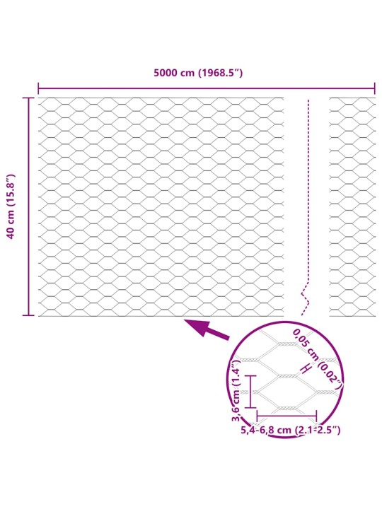 Aed koos postidega hõbedane 0.4 x 50 m teras