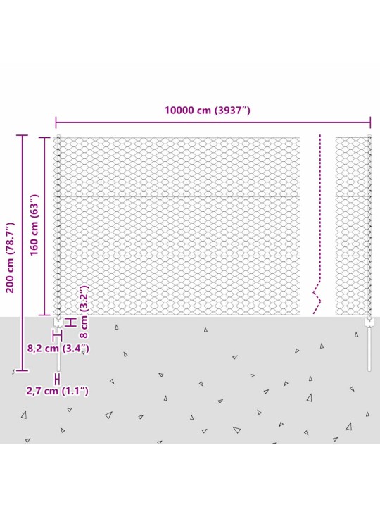 Aed koos postidega hõbedane 1.6 x 100 m teras