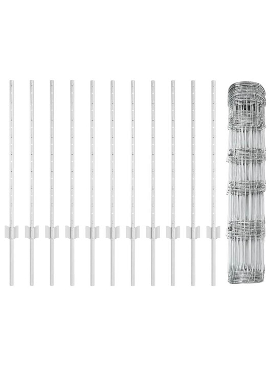 Aed koos postidega hõbedane 0.8 x 25 m teras