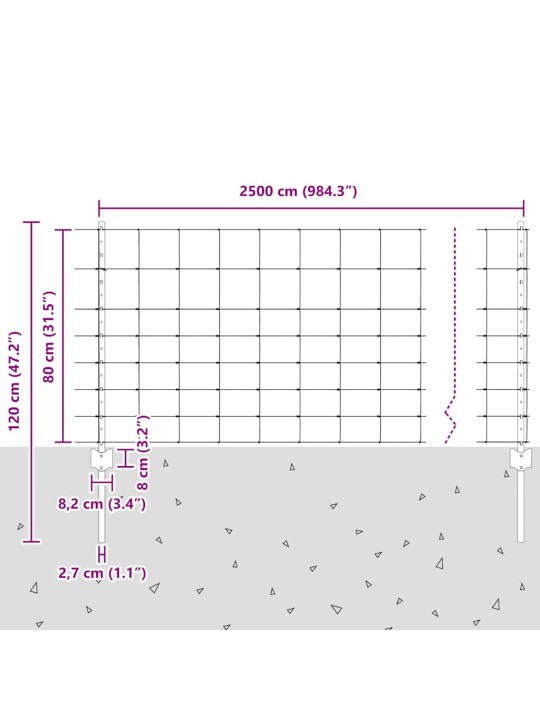 Aed koos postidega hõbedane 0.8 x 25 m teras