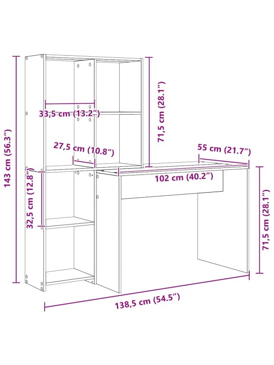 Laud riiuliga sonoma tamm 138.5 x 55 x 143 cm tehispuit