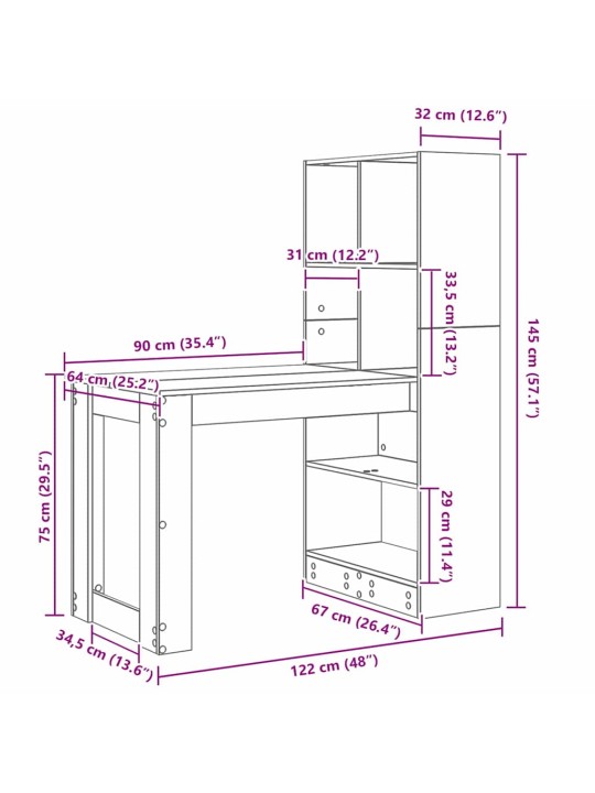 Laud riiuliga sonoma tamm 122 x 67 x 145 cm tehispuit