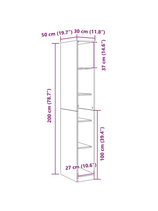 Garderoobikapp riiuliga must tamm 30 x 50 x 200 cm tehispuit