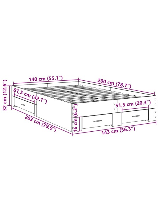 Voodi raam pruun 140 x 200 cm tehispuit