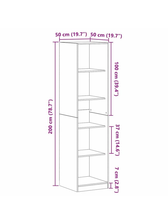 Garderoobikapp must tamm 50 x 50 x 200 cm tehispuit
