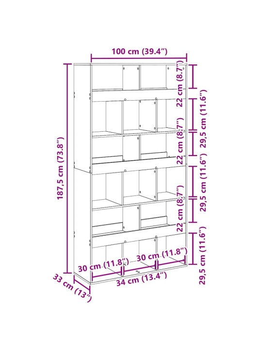 Raamatukapp 2 tk must tamm 100 x 33 x 187.5 cm tehispuit