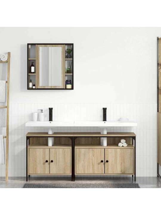 Vannitoa kapikomplekt uksega 3 tk sonoma tamm 80 x 30 x 60 cm