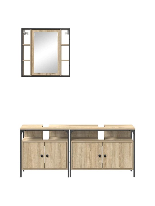 Vannitoa kapikomplekt uksega 3 tk sonoma tamm 80 x 30 x 60 cm