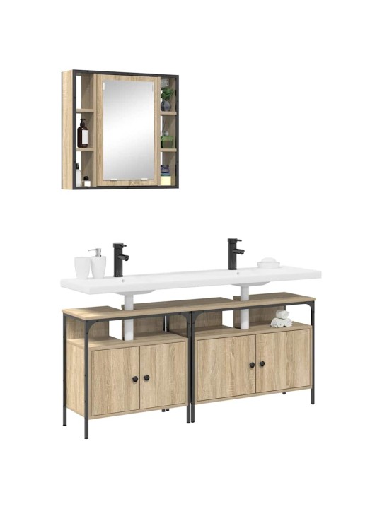 Vannitoa kapikomplekt uksega 3 tk sonoma tamm 80 x 30 x 60 cm