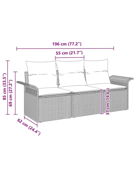 Aia diivanikomplekt 3 tk pruun 196 x 62 x 85cm polürotang