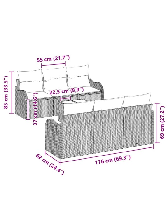Aia diivanikomplekt 7 tk hall 55 x 55 x 37 cm polürooster