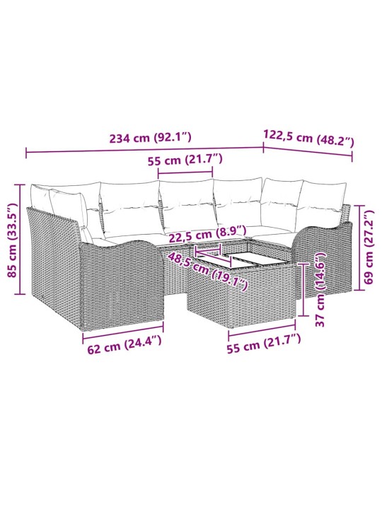 Aia diivanikomplekt 7 tk hall 55 x 55 x 37 cm polürooster