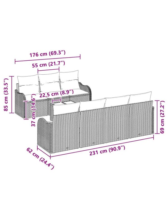 Aia diivanikomplekt 8 tk hall 55 x 55 x 37 cm polürooster