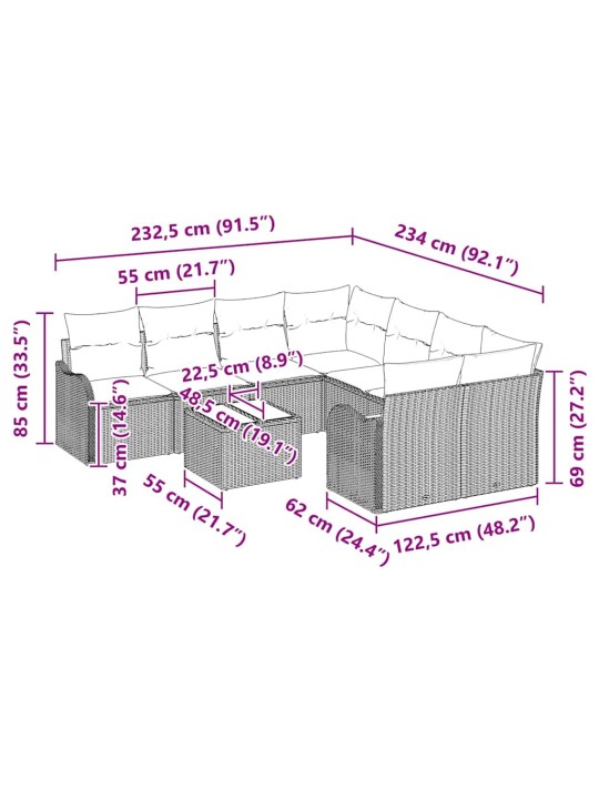 Aia diivanikomplekt 9 tk pruun 55 x 55 x 37 cm polürooster