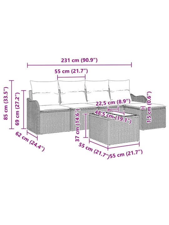 Aia diivanikomplekt padjaga 6 tk hall polürooster
