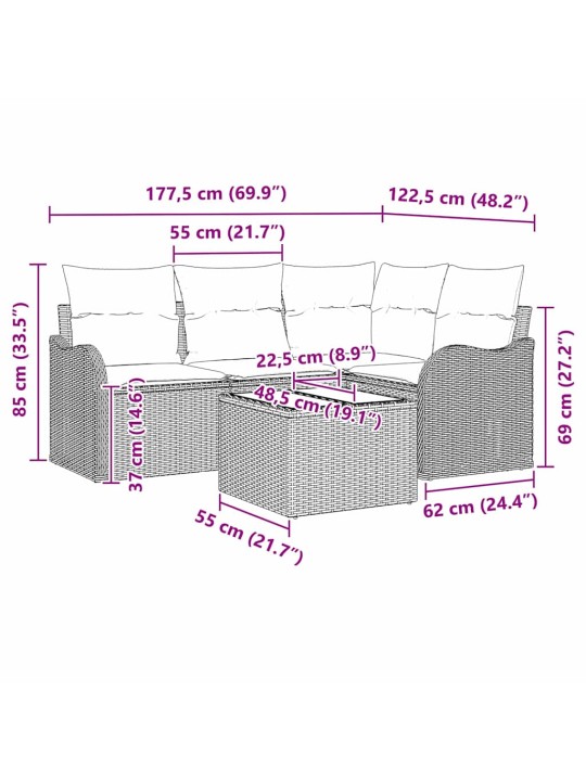 Aia diivanikomplekt padjaga 5 tk hall polürooster