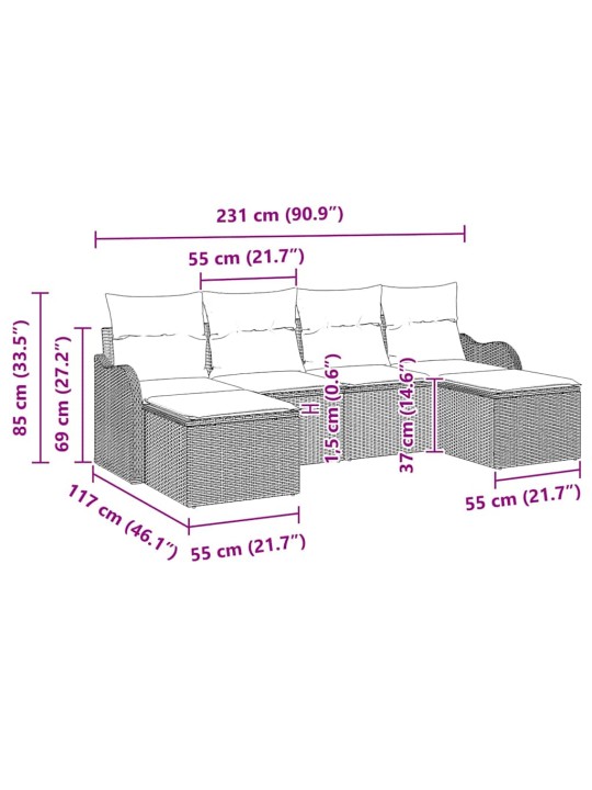 Aia diivanikomplekt padjaga 6 tk hall polürooster
