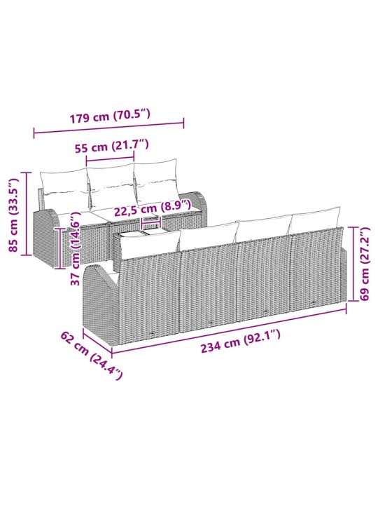 Aia diivanikomplekt 8 tk hall 55 x 55 x 37 cm polürotang