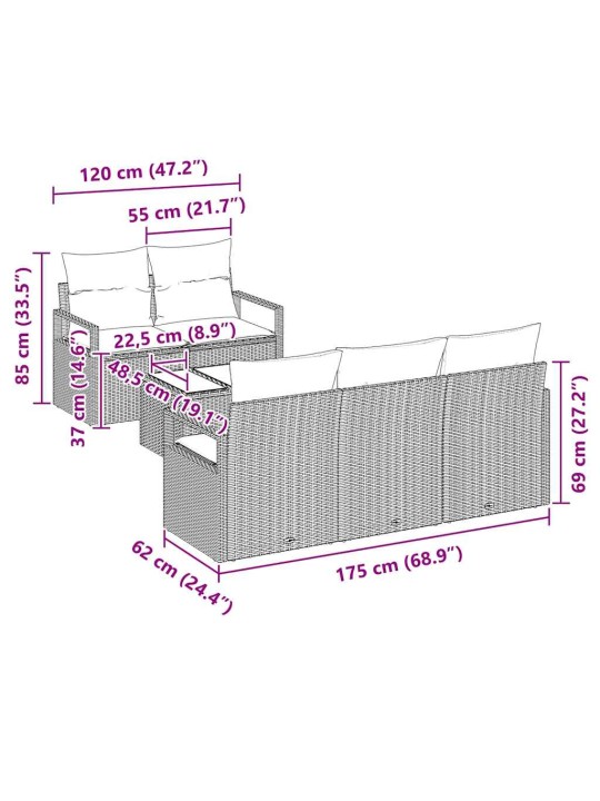 Aia diivanikomplekt 6 tk hall 55 x 55 x 37 cm polürotang