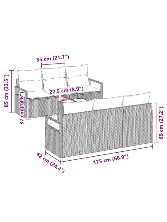 Aia diivanikomplekt 7 tk hall 55 x 55 x 37 cm polürotang