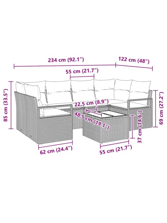 Aia diivanikomplekt 7 tk helehall ja tumehall 55 x 55 x 37 cm