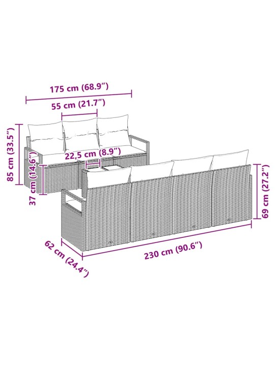 Aia diivanikomplekt 8 tk pruun ja kreem 55 x 55 x 37 cm