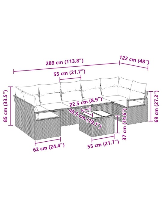 Aia diivanikomplekt 8 tk beež ja hall 55 x 55 x 37 cm