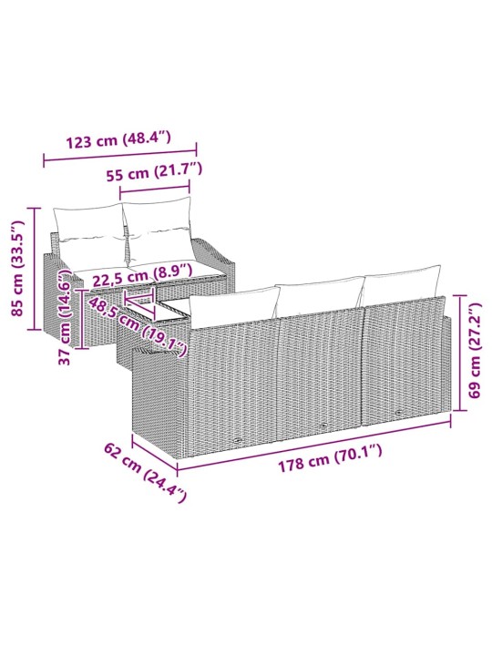 Aia diivanikomplekt padjaga 6 tk must ja kreem 55 x 55 x 37 cm