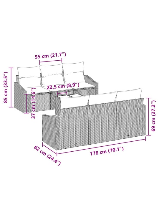 Aia diivanikomplekt padjaga 7 tk must ja kreem 55 x 55 x 37 cm