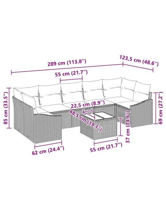 Aia diivanikomplekt padjaga 8 tk must ja kreem 55 x 55 x 37 cm
