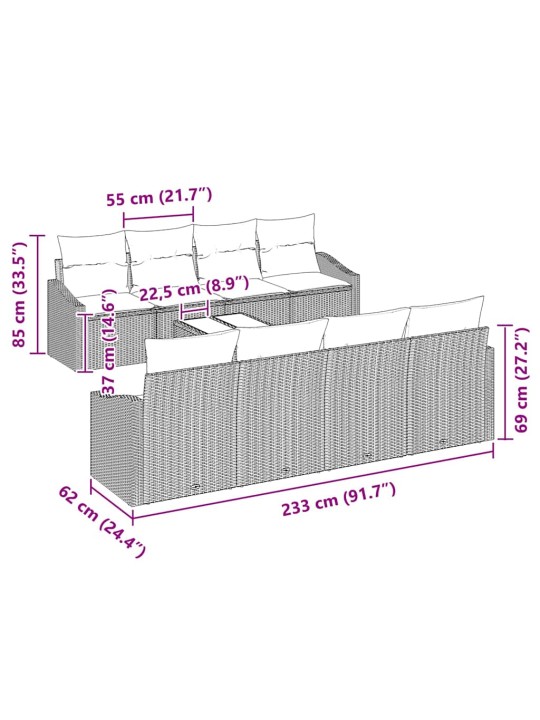 Aia diivanikomplekt padjaga 9 tk must ja kreem 55 x 55 x 37 cm