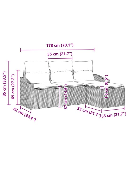Aia diivanikomplekt 4 tk hall polürooster