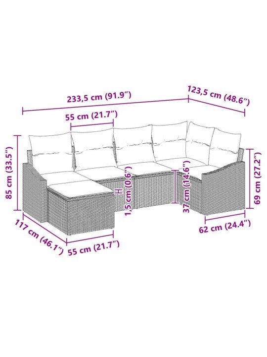 Aia diivanikomplekt 6 tk hall polürooster