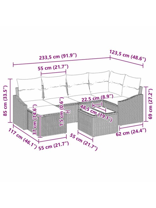 Aia diivanikomplekt 7 tk hall polürooster